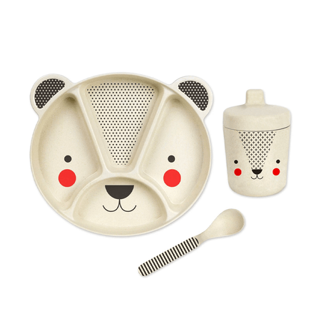 PETIT COLLAGE Bamboo Bear 3-Piece Dinnerware Set