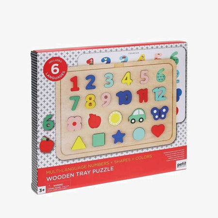 Petit Collage | Wooden Tray Puzzle - Numbers, Shapes, Colors